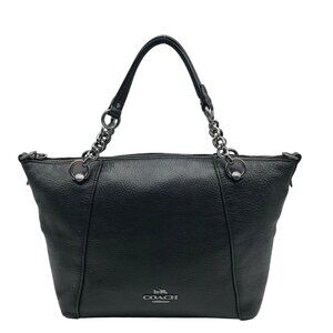 Coach Black Pebbled Leather Satchel with Chain-Accent Handles